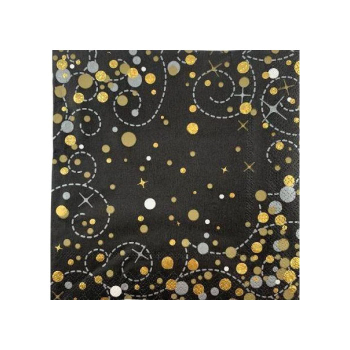 Sparkling Fizz Birthday Napkins | Gold & Black