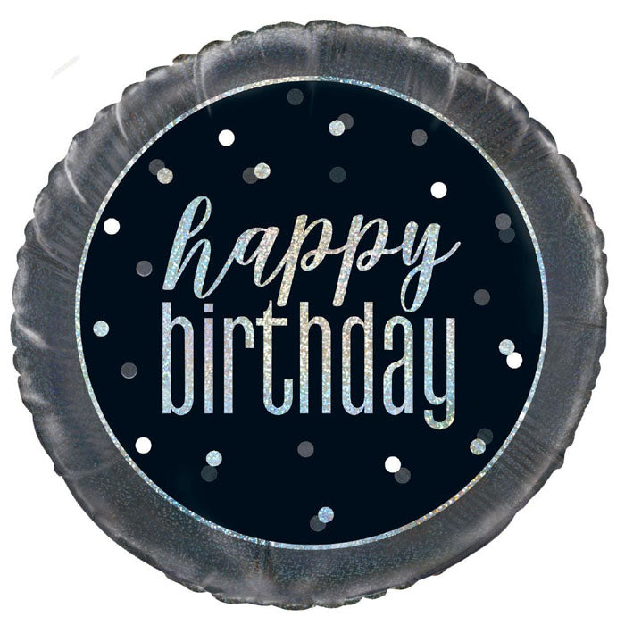 Black & Silver Happy Birthday | 18" Foil Balloon