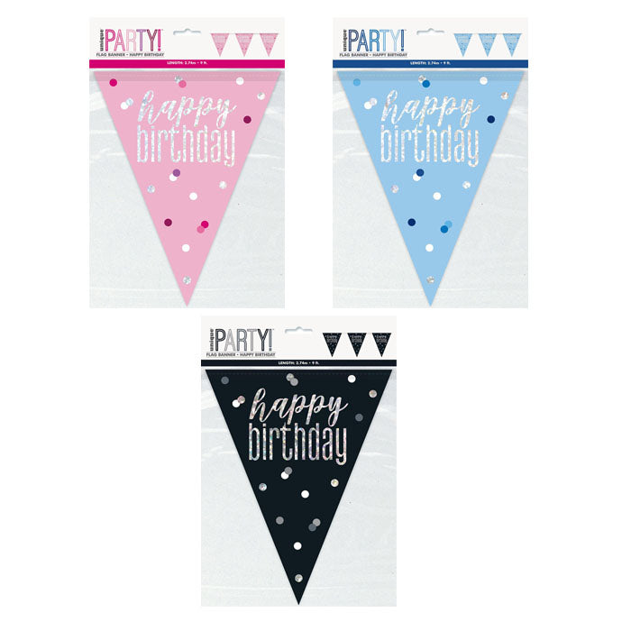 Happy Birthday Bunting | Pink, Blue & black