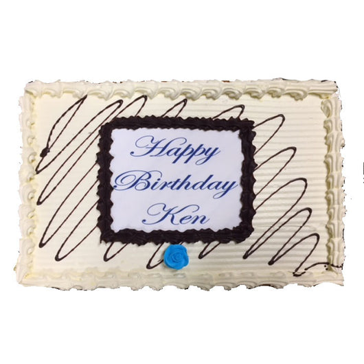 Celebration Slab Cake Caramel with Blue Script Font | Personalised Slab Cake | The French Kitchen Castle Hill