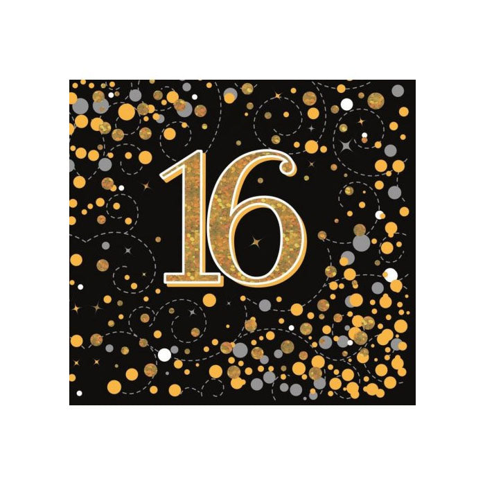 Sparkling Fizz Birthday Napkins | Gold & Black