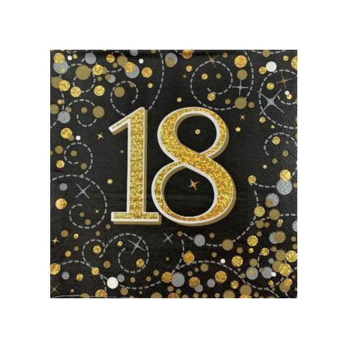 Sparkling Fizz Birthday Napkins | Gold & Black