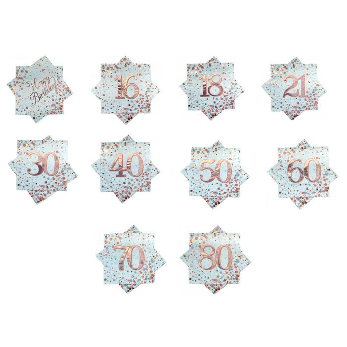 Sparkling Fizz Birthday Napkins | Rose Gold & White