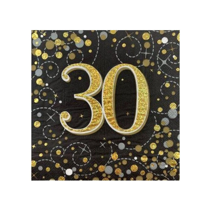 Sparkling Fizz Birthday Napkins | Gold & Black