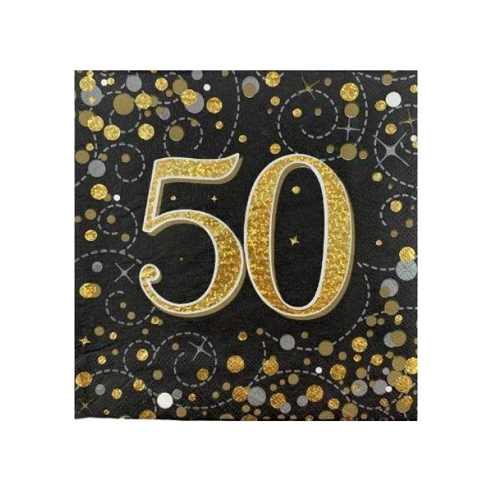Sparkling Fizz Birthday Napkins | Gold & Black