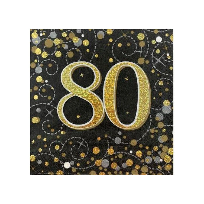 Sparkling Fizz Birthday Napkins | Gold & Black