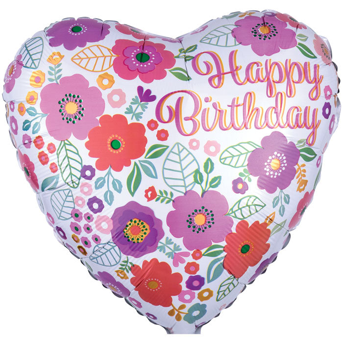 Floral Heart Happy Birthday | 18" Foil Balloon
