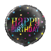 Happy Birthday Black and Rainbow Stars | Foil Balloon