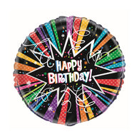 Happy Birthday Black and Rainbow Streamer | Foil Balloon