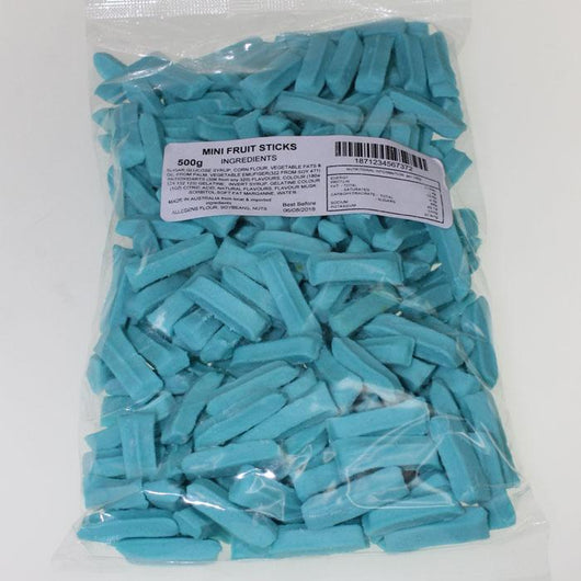 Mini fruit sticks blue coloured 500g bag