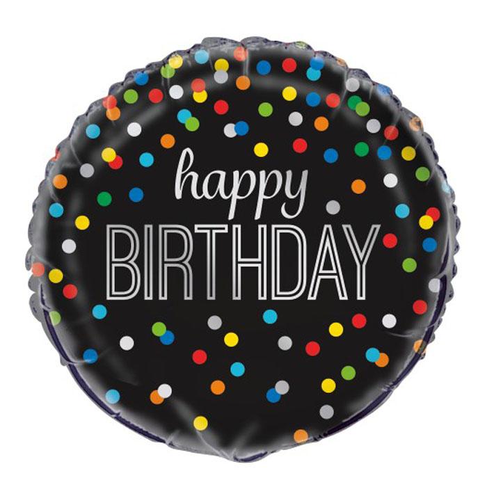 Black Rainbow Dots Happy Birthday | 18" Foil Balloon