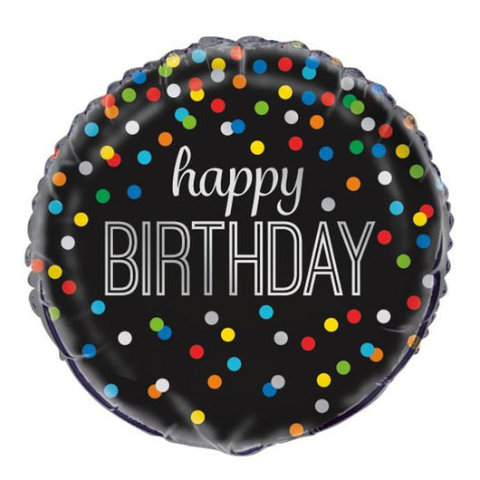 Black Rainbow Dots Happy Birthday Foil Balloon