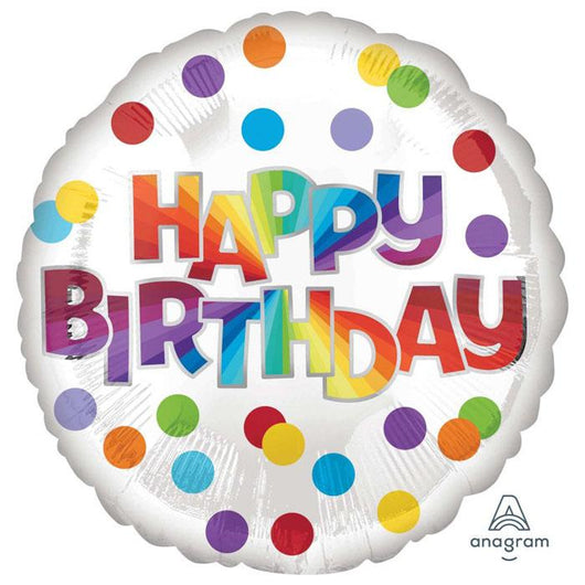 Rainbow Polka Dots Happy Birthday Foil Balloon