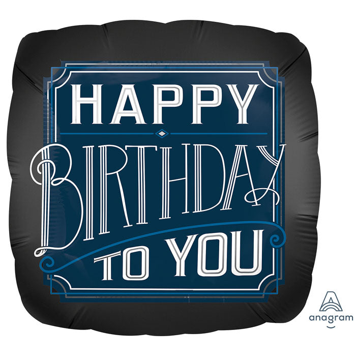 Blue & Black Happy Birthday | 18" Foil Balloon