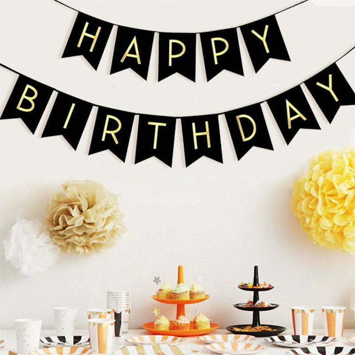 Happy Birthday Bunting | Black & Gold