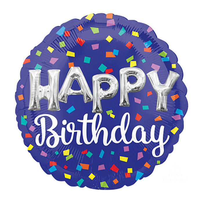 Blue Confetti Happy Birthday | 18" Foil Balloon