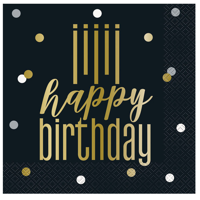 Black & Gold Happy Birthday Lunch Napkins