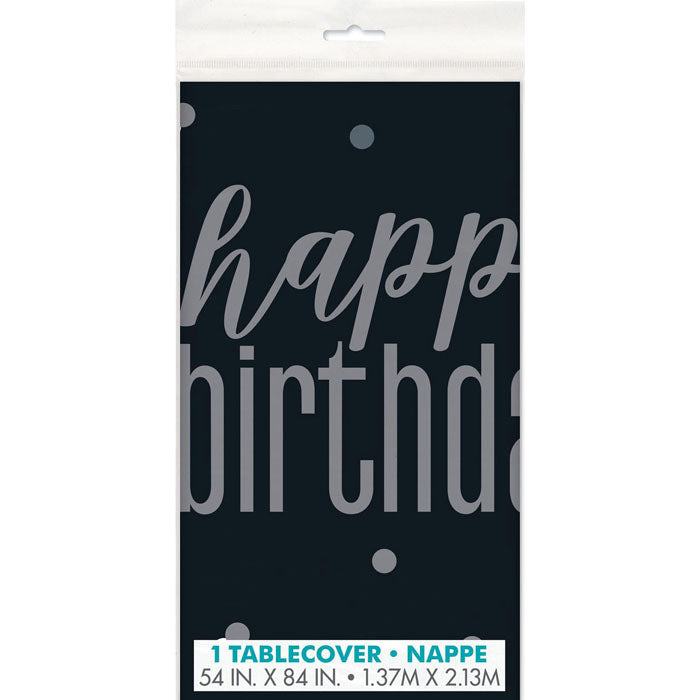 Black and Silver Happy Birthday Table Cover | The French Kitchen Castle Hill