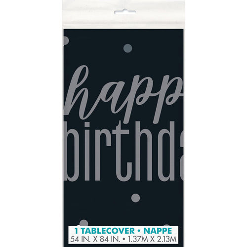 Black and Silver Happy Birthday Table Cover | The French Kitchen Castle Hill