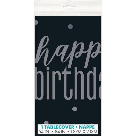 Black and Silver Happy Birthday Table Cover | The French Kitchen Castle Hill
