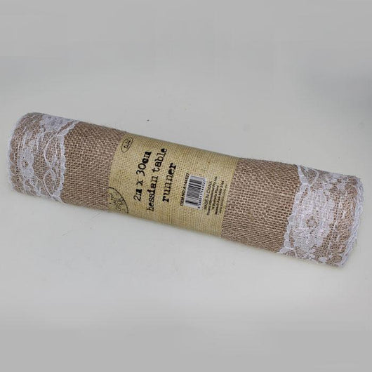 Hessian Table Runner With Lace Trim