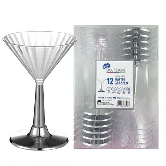 Silver Trim Martini Glasses | 12 pack