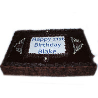Celebration Cake Half Slab | French Mud Cake | Happy 21st Birthday | Blue Modern Font | The French Kitchen Castle Hill