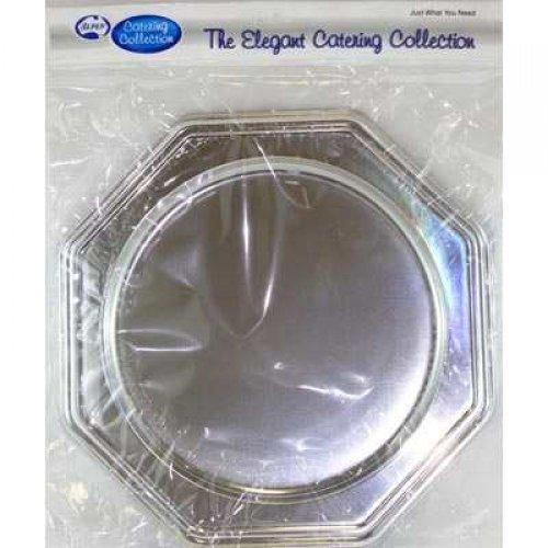 Octagonal Round Silver Platter - 2 Pack