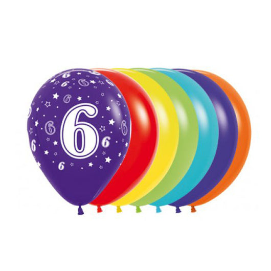 Helium Inflated 30cm Latex Balloons | Single Numbers | 6