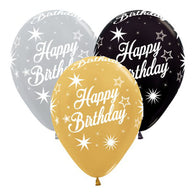 Helium Inflated 30cm Latex Balloons | Happy Birthday Metallic