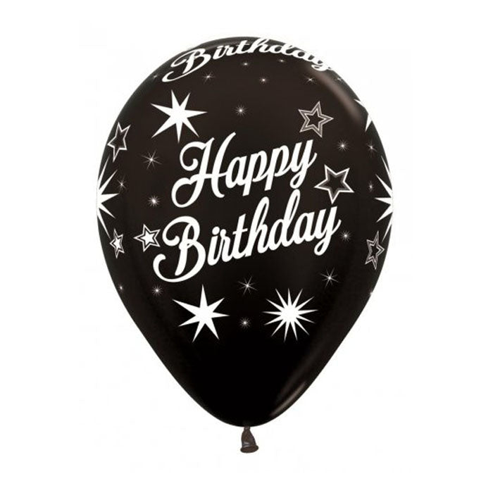Helium Inflated 30cm Latex Balloons | Happy Birthday Metallic