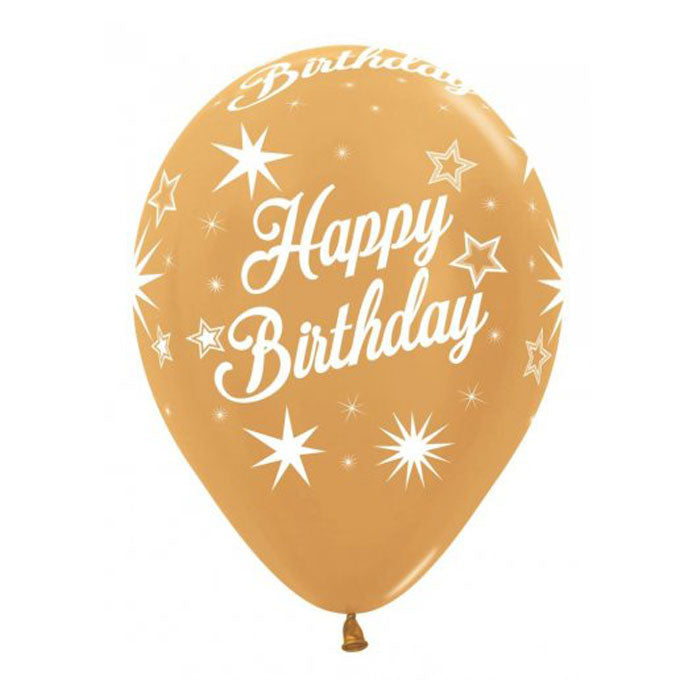 Helium Inflated 30cm Latex Balloons | Happy Birthday Metallic