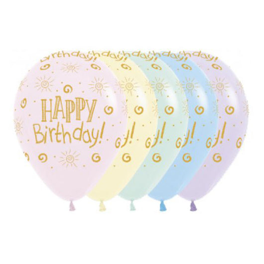 Helium Inflated 30cm Latex Balloons | Happy Birthday Pastels