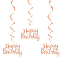 Happy Birthday Hanging Decorations | Rose Gold | Die Cut