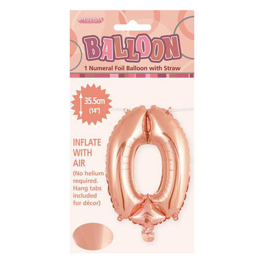 Air Filled Foil 0 Balloon Rose Gold 35cm | The French Kitchen Castle Hill