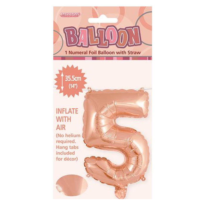 Air Filled Foil 5 Number Balloon Rose Gold 35cm | The French Kitchen Castle Hill