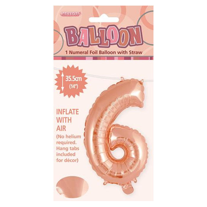 Air Filled Foil 6 Number Balloon Rose Gold 35cm | The French Kitchen Castle Hill