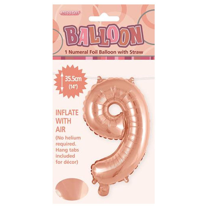 Air Filled Foil 9 Balloon Rose Gold 35cm | The French Kitchen Castle Hill