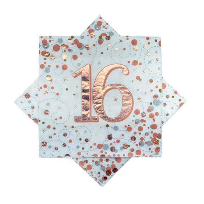 Sparkling Fizz Birthday Napkins | Rose Gold & White
