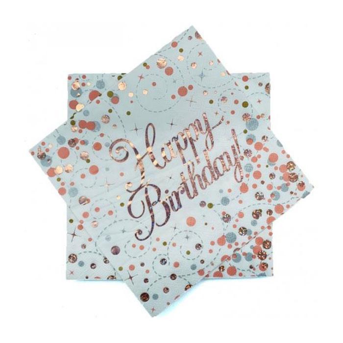 Sparkling Fizz Birthday Napkins | Rose Gold & White