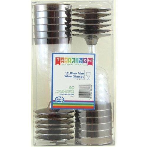 Silver Trim Wine Glasses - 12 Pack