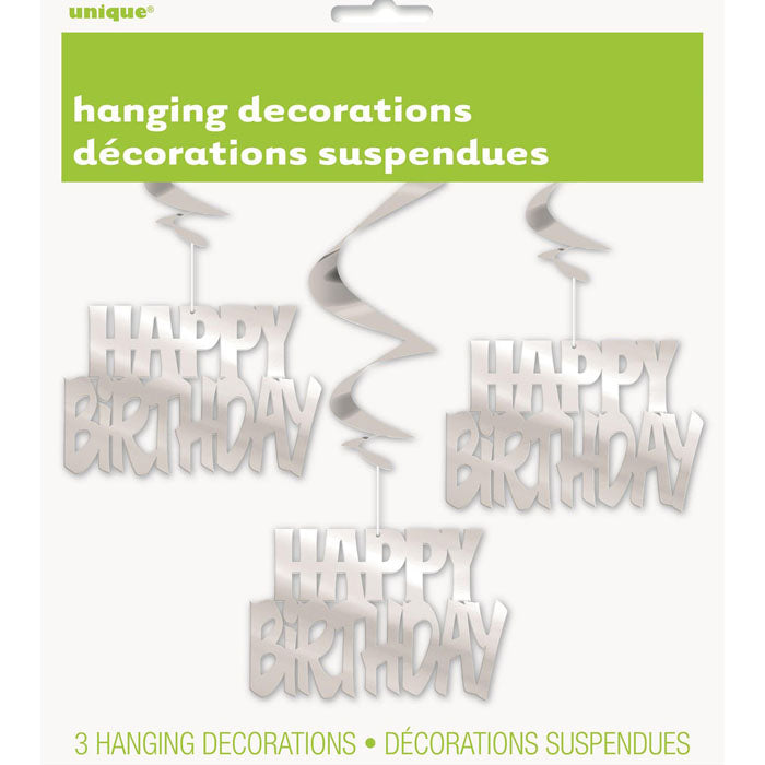 Happy Birthday Hanging Decorations | Silver
