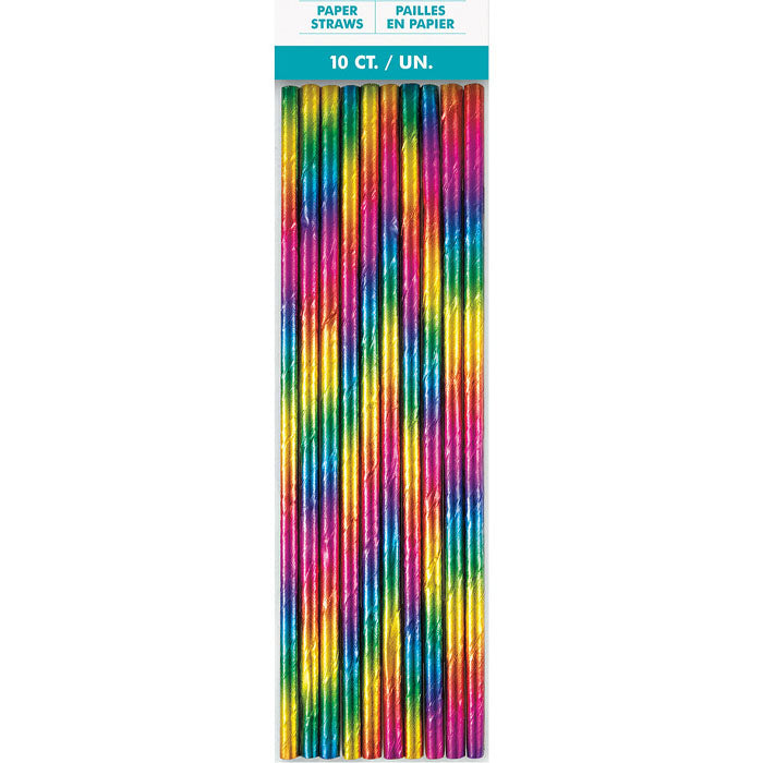 Rainbow Metallic Paper Straws | 10 pack