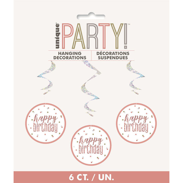 Holographic Hanging Swirl Decorations | White & Rose Gold